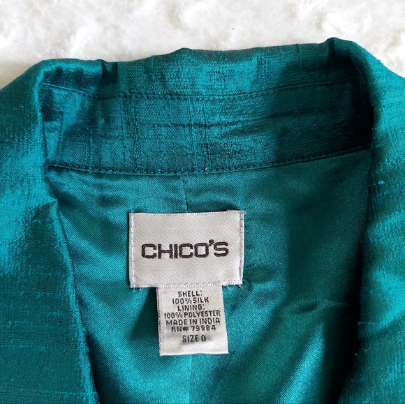 Chico's 100% Silk Teal Turquoise Jacket Topper - Size 4 (Chico's Size 0) - Picture 3 of 7